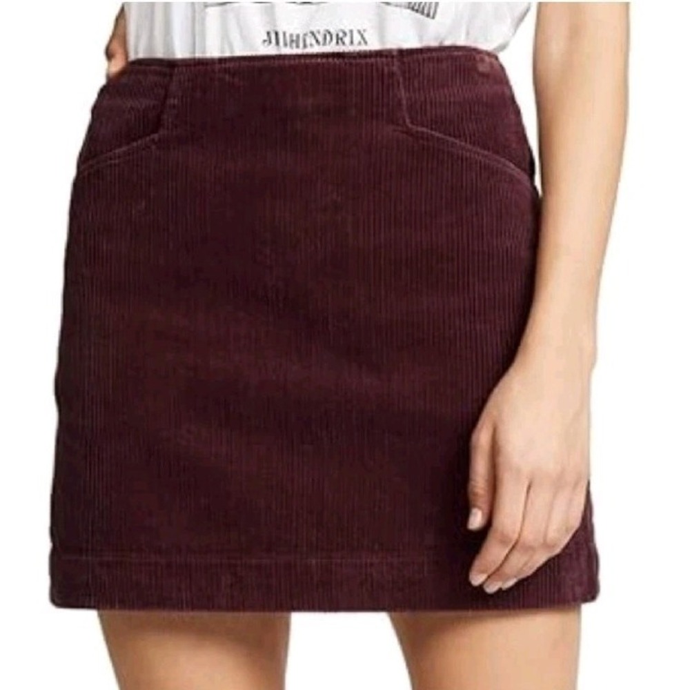 AG Adriano Goldschmied Bernadette Corduroy Mini Skirt Burgundy Ribbed 30 RW5530